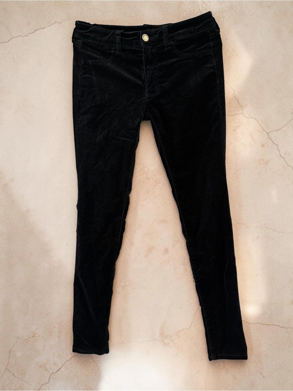 American Eagle Outfitters Black Velvet-Look Skinny Pants